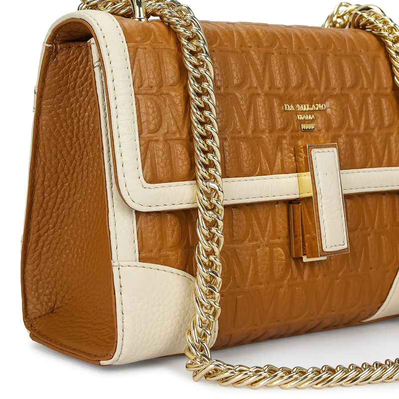 Da Milano Caramel Small Monogram Leather Shoulder Bag - Caramel for Women | Best Price UAE